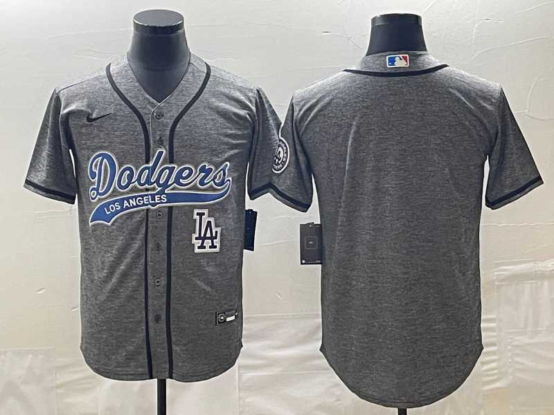 Men%27s Los Angeles Dodgers Blank Grey Gridiron Cool Base Stitched Baseball Jersey->los angeles dodgers->MLB Jersey